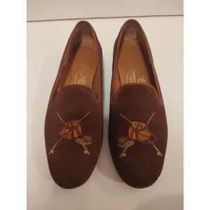 Stubbs & Wootton Rare Brown Fishing Creel Slippers Loafers Shoes Women's Size 7
